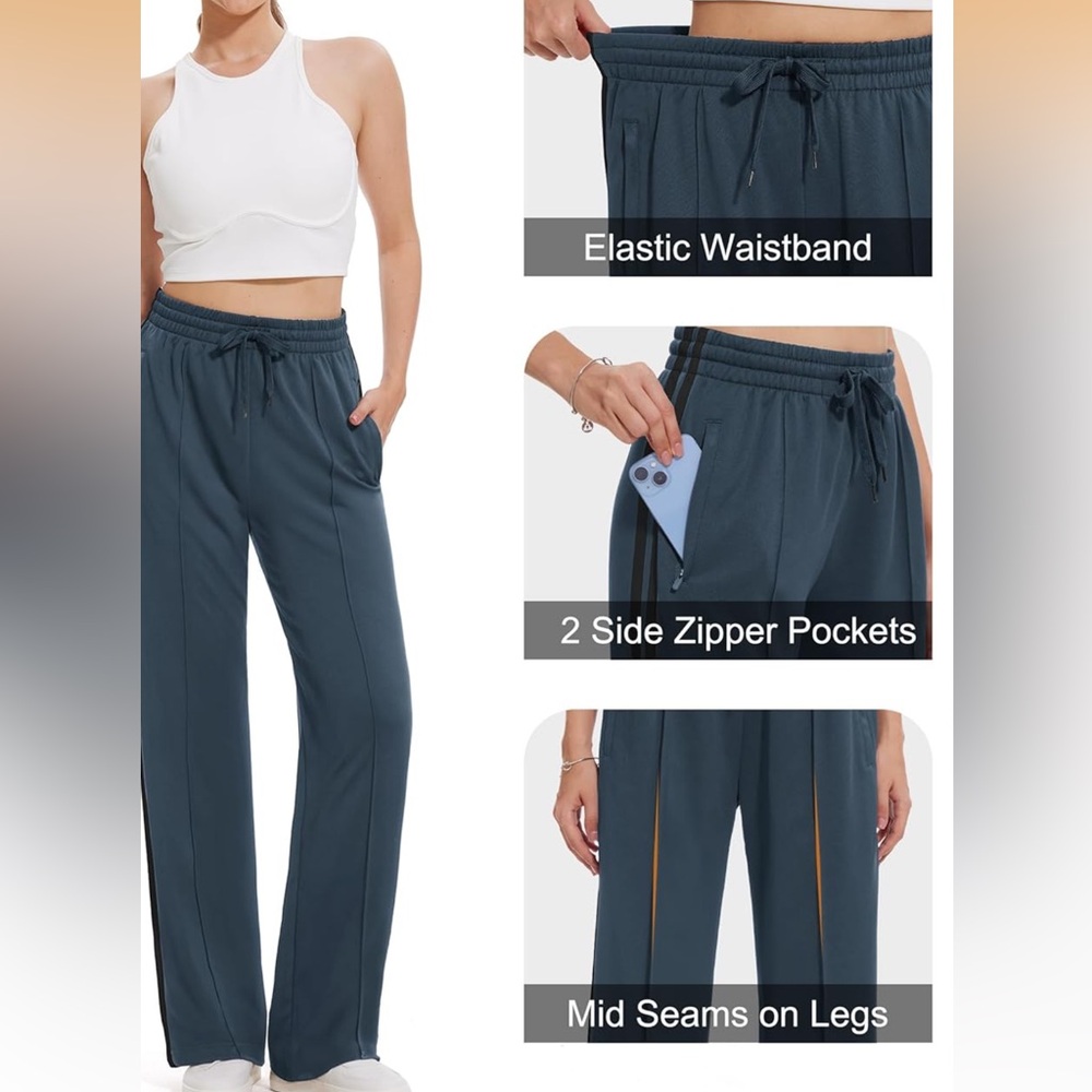 Women  Track Pants Loose Straight Leg - Picture 3 of 4